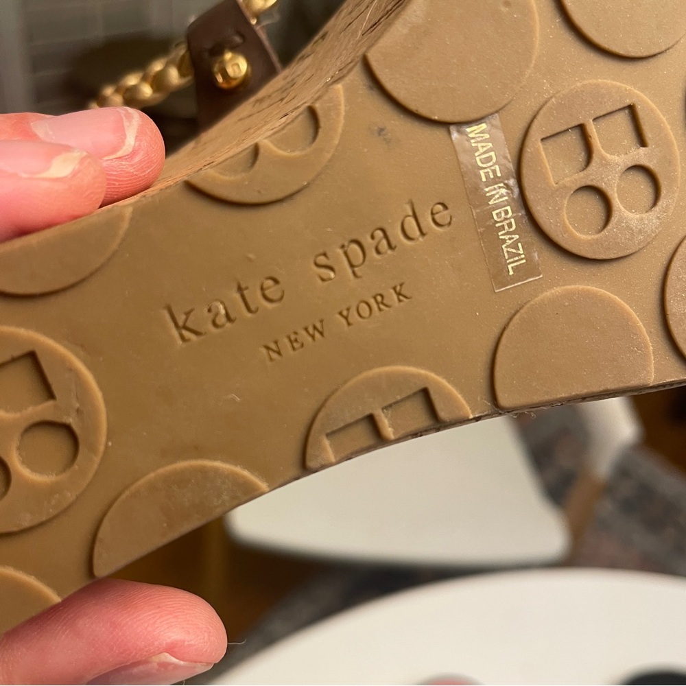 Kate Spade Brown and Gold Wedge Sandals Made in Spain 8.5 - Picture 9 of 9